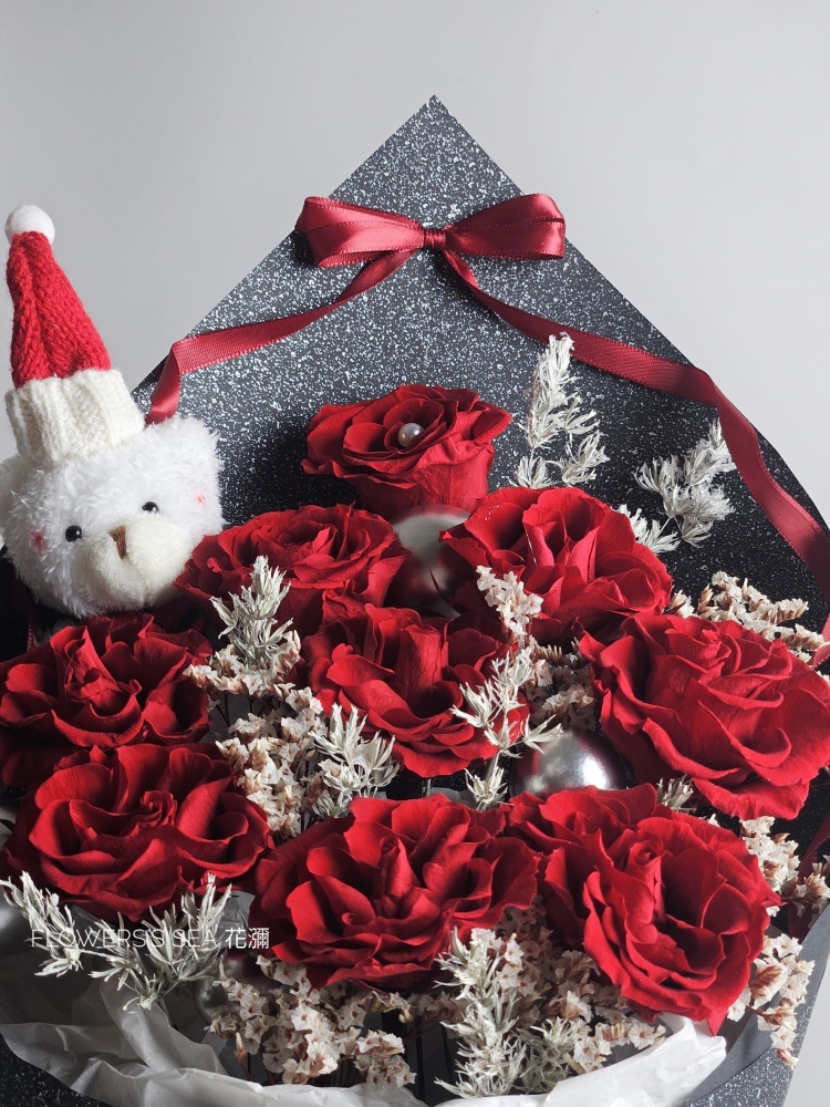 【 聖誕樹 】小熊 - 玫瑰花束