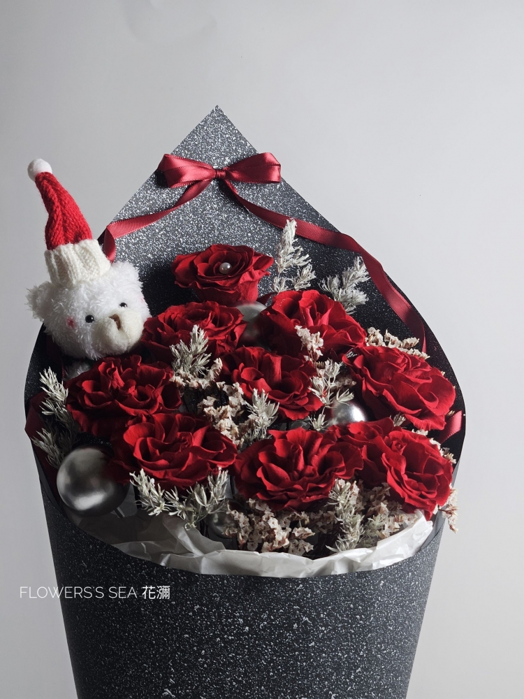 【 聖誕樹 】小熊 - 玫瑰花束
