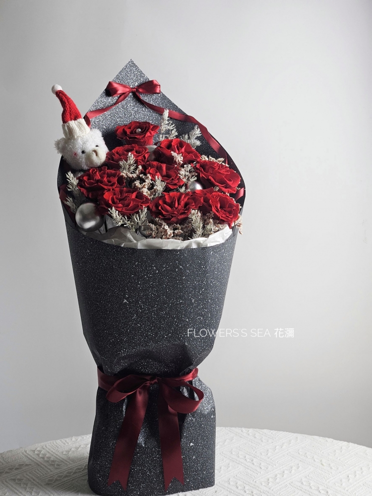 【 聖誕樹 】小熊 - 玫瑰花束