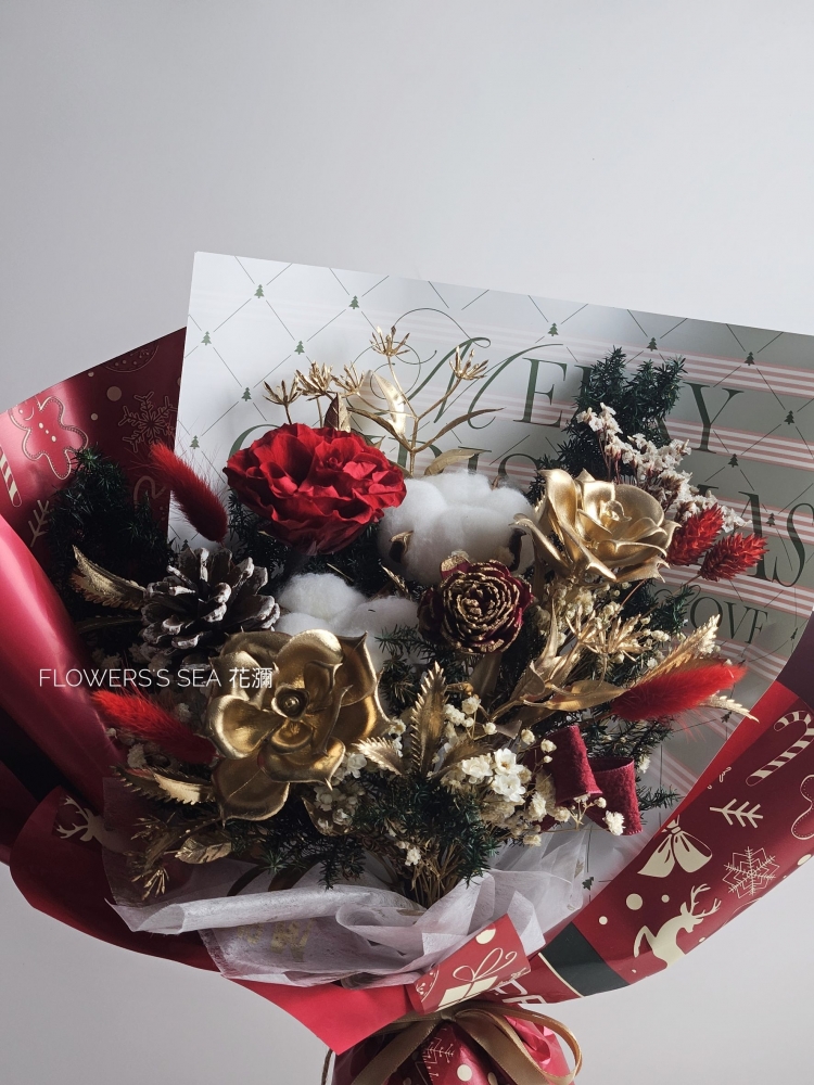【 聖誕花束 】仿真&不凋玫瑰