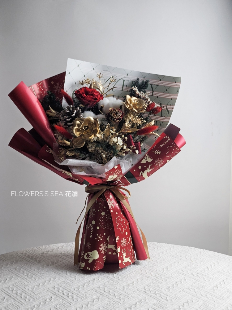 【 聖誕花束 】仿真&不凋玫瑰